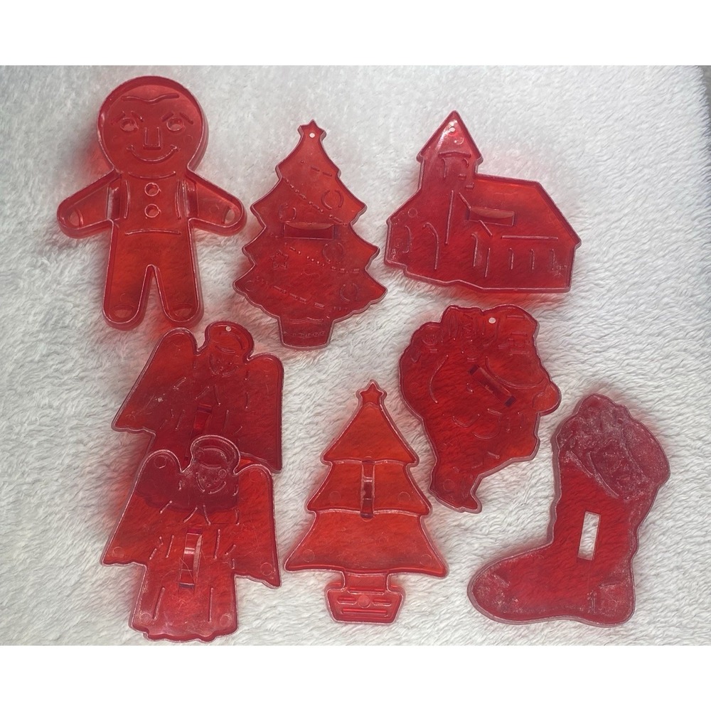 Vintage Cookie Cutter Red Clear Plastic Assorted  Christmas Holiday Nostalgia